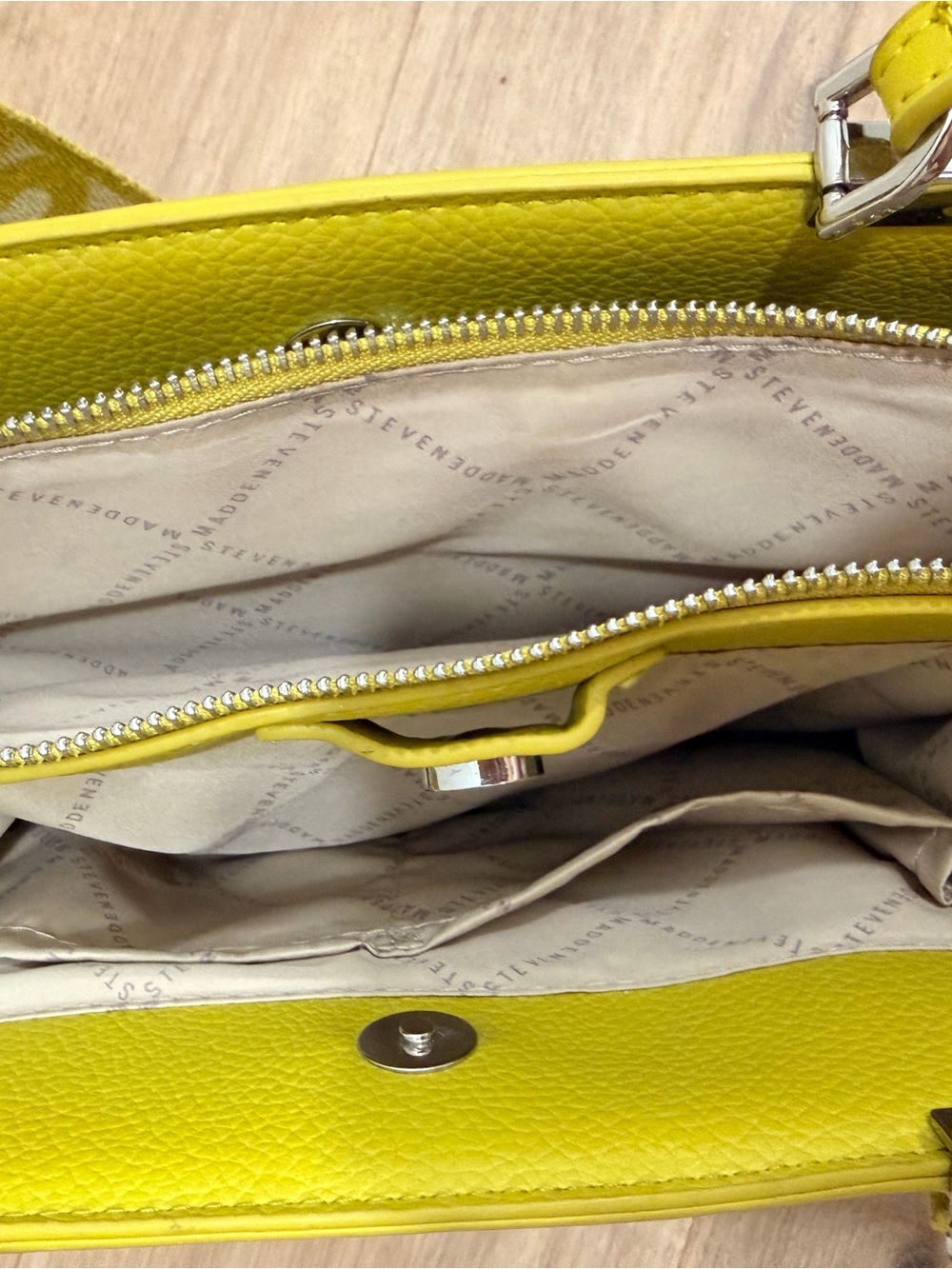 Steve Madden yellow/green Structured Top-Handle Satchel with Branded Strap - Picture 4 of 8